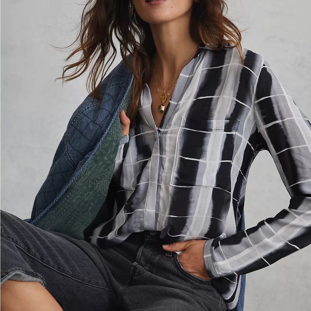 Anthropologie Cloth & Stone Black and Gray Button Down Shirt